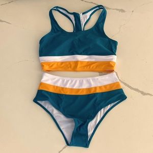 Laguna Cut Back Crop Tankini Set | top AND bottom | color block tankini | NWOT